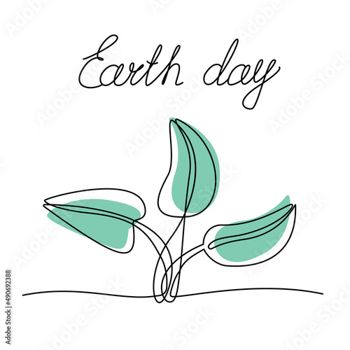 Continuous one line art growing plant leaves. Concept of Earth day, Environmental protection , eco natural farm, organic food, vegan products. Single line drawing. Vector