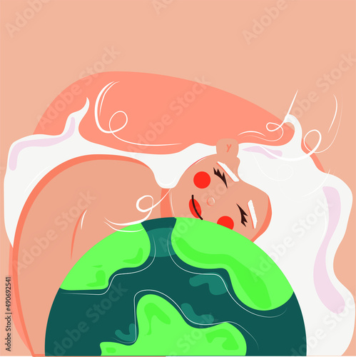 Earth Day. Girl hugging the earth