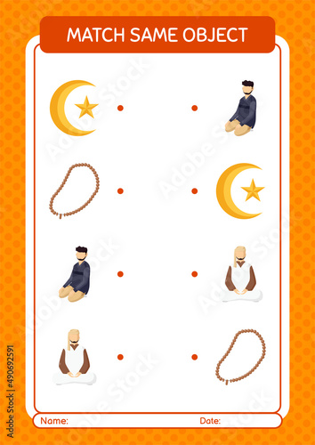 Match with same object game ramadan icon. worksheet for preschool kids  kids activity sheet