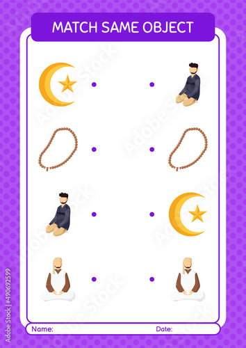 Match with same object game ramadan icon. worksheet for preschool kids, kids activity sheet