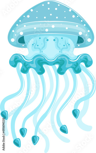 Blue Jellyfish or Sea Jelly with Umbrella-shaped Bell and Trailing Tentacles