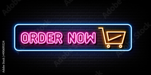 Order Now Neon Signs Vector. Sign Symbol