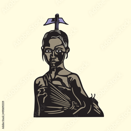 javanese oldies young farmer logo, silhouette of small farmer girl vector illustration