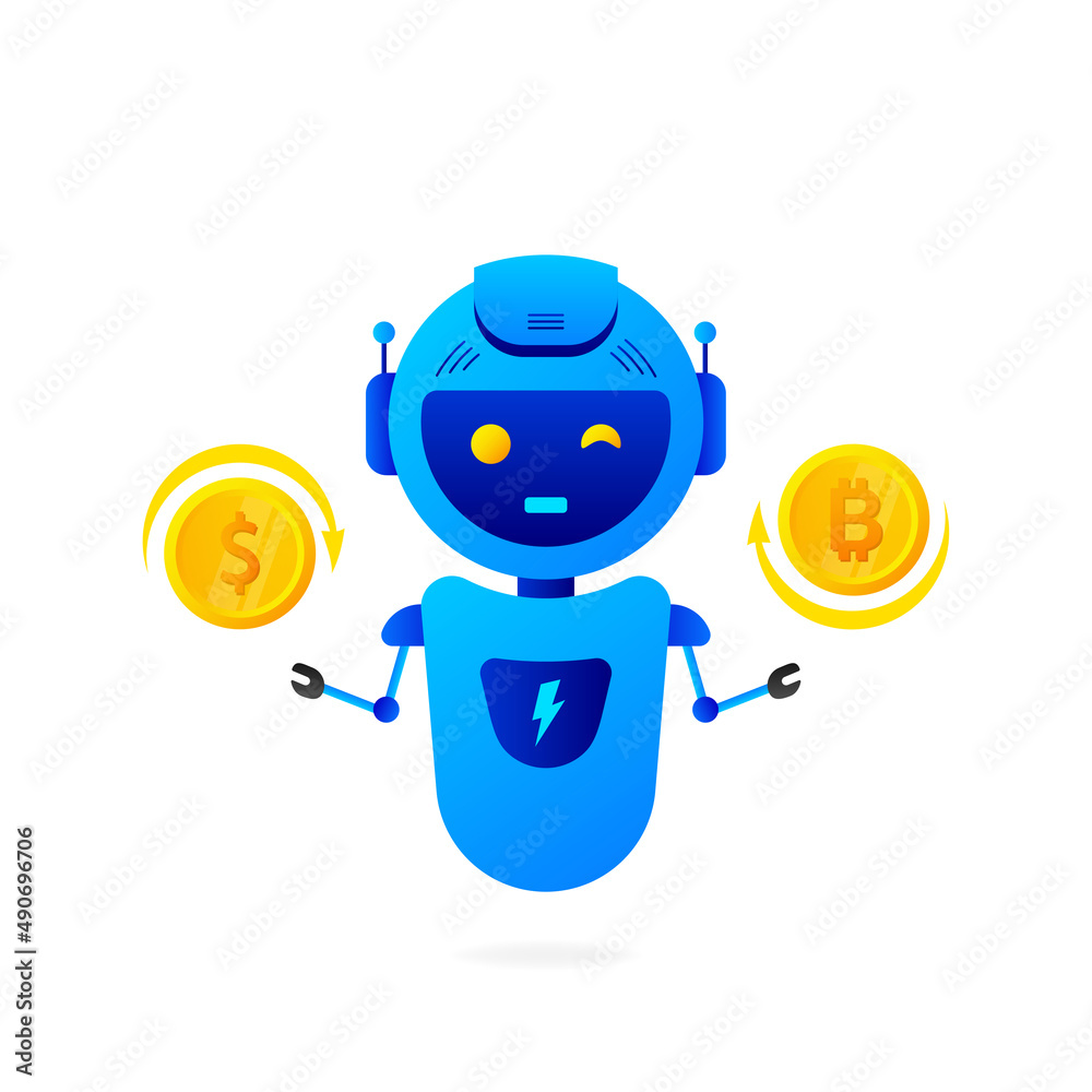 Flat bot banner. Financial investment trade. Artificial intelligence.  Mobile stock trading concept Stock Vector | Adobe Stock