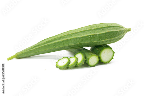 Fresh Angled loofah slice over on white background