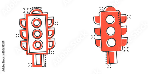 Semaphore icon in comic style. Traffic light cartoon vector illustration on white isolated background. Crossroads splash effect business concept.