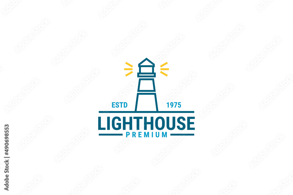 Modern lighthouse tower island concept simple line art style logo design