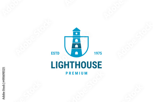 Lighthouse searchlight tower island concept simple line art style logo design