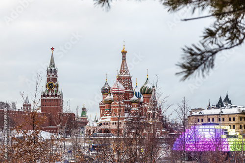 View of the Moscow Kremlin and St. Basil's Cathedral from Zaryadye Park