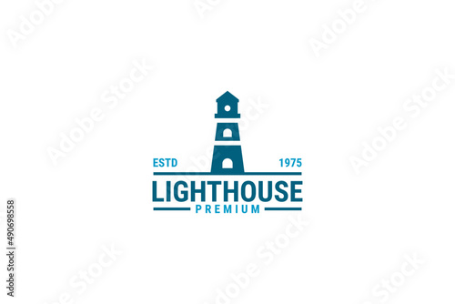 Modern lighthouse tower island concept simple line art style logo design