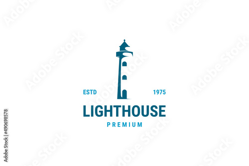 Modern lighthouse tower island concept simple line art style logo design