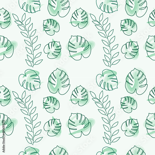 seamless pattern monstera outline green