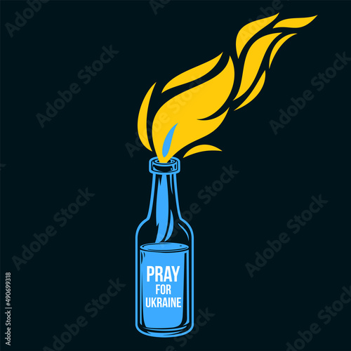 Molotov cocktail in blue and yellow color. Abstract ukrainian patriotic concept art. Idea to explain war between Russia and Ukraine. Creative vector illustration.