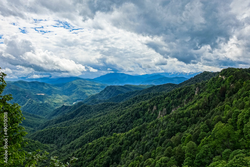 View of the Lago-Naki plateau in Adygea. The Caucasus Mountains. Russia 2021
