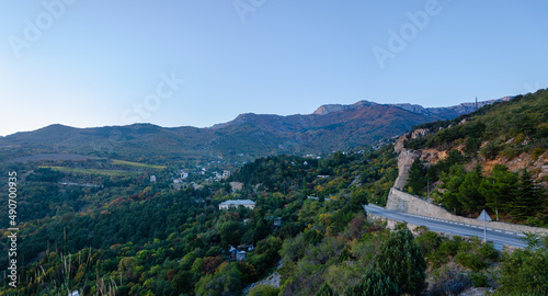 Picturesque panorama Crimean mountains in Simeiz