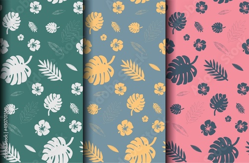 set of seamless pattern leaves on different colors