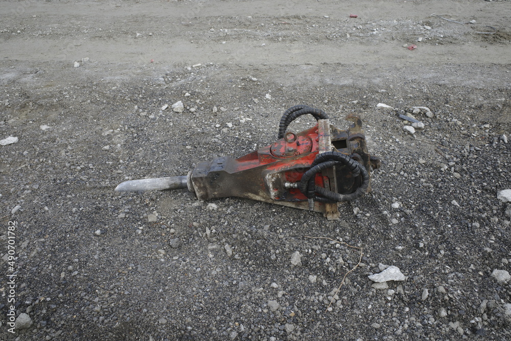 Piece of an excavator in a construction site
