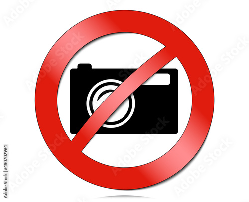 Photography prohibited sign vector illustration. 3d no photo, no video making sign with photography camera.