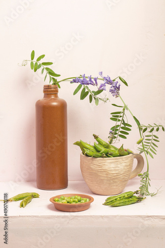 green peas and leaves