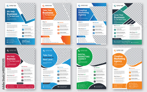 a bundle of 8 templates of different colors a4 flyer template, modern business flyer template, abstract business flyer and creative design, IT company flyer and editable vector template design