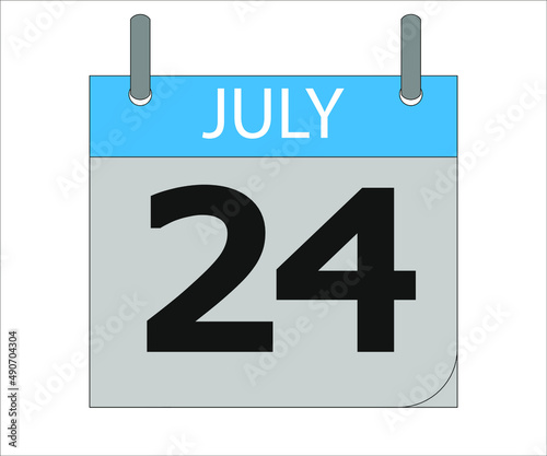 July 24th. Calendar icon. Date day of the month Sunday, Monday, Tuesday, Wednesday, Thursday, Friday, Saturday and Holidays