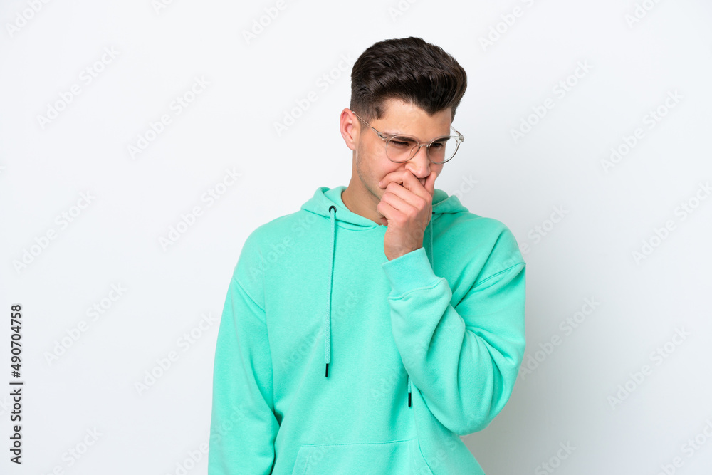 Young handsome caucasian man isolated on white bakcground having doubts Young handsome caucasian man isolated on white bakcground having doubts