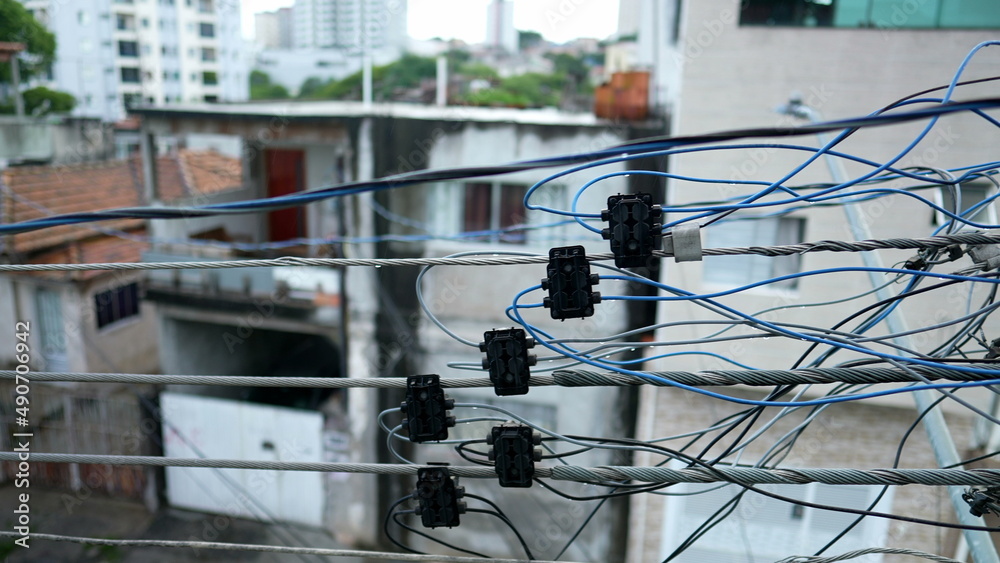 messy electric electric wires connected on pole messy electric electric wires connected on pole