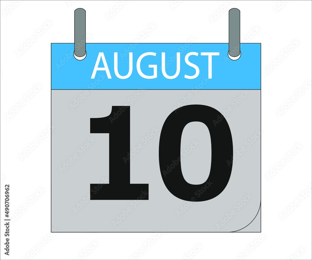 August 10th. Calendar icon. Date day of the month Sunday, Monday, Tuesday, Wednesday, Thursday, Friday, Saturday and Holidays August 10th. Calendar icon. Date day of the month Sunday, Monday, Tuesday, Wednesday, Thursday, Friday, Saturday and Holidays