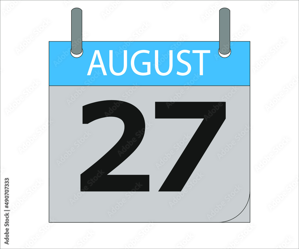 August 27th. Calendar icon. Date day of the month Sunday, Monday, Tuesday, Wednesday, Thursday, Friday, Saturday and Holidays