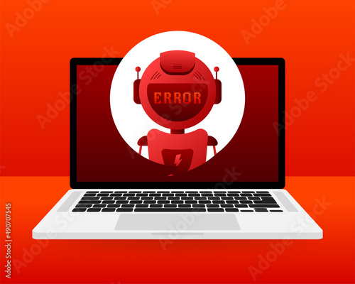 Error chatbot glyph icon. Silhouette symbol. Talkbot with error in speech bubble. Error bot. Artificial intelligence