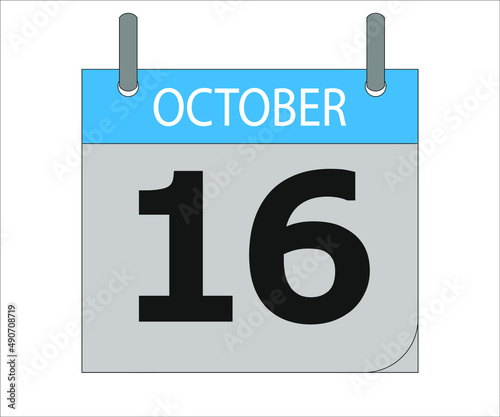 October 16th. Calendar icon. Date day of the month Sunday, Monday, Tuesday, Wednesday, Thursday, Friday, Saturday and Holidays