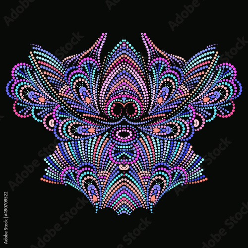 Neckline ethnic design. Dotted colorful traditional pattern. Vector print with decorative elements and beads for embroidery, for women's clothing.