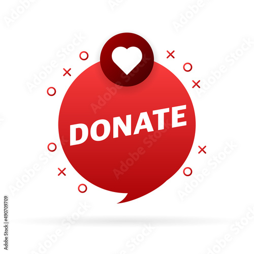 Donate heart red button in flat style. Vector flat illustration