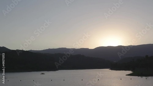 sunset in lake with fast camera