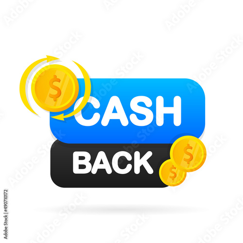Cashback concept logo. Cash back blue banner on white background