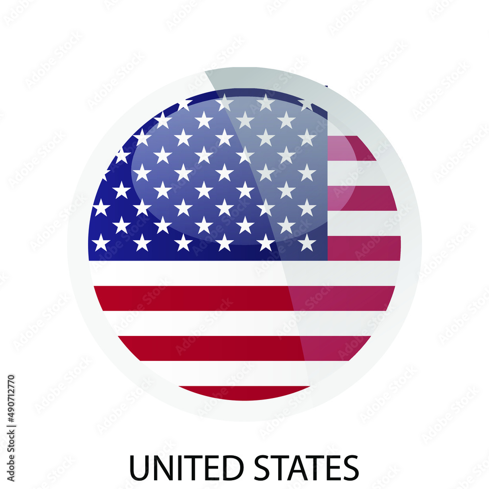 Glossy round flag of United states of America icon. Simple isolated button. Eps10 vector illustration.