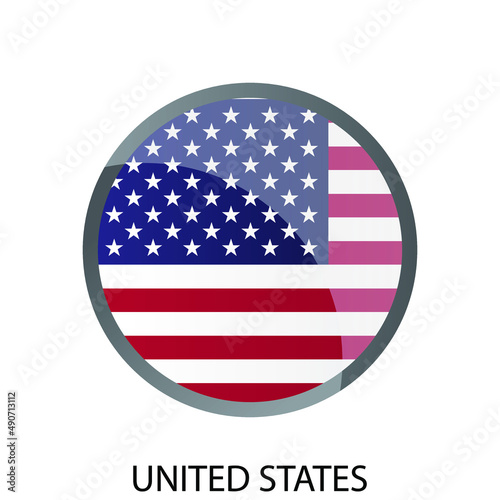 Glossy circle flag of United states of America icon. Simple isolated button. Eps10 vector illustration. photo