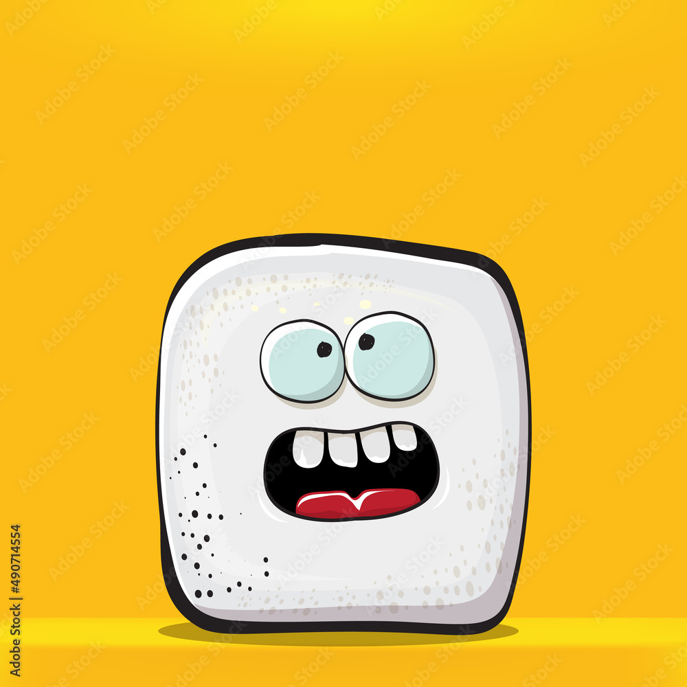 Vector Cartoon sugar cartoon characters isolated on orange background. funky sweet sugar cube character with eyes and mouth. funky food character Vector Cartoon sugar cartoon characters isolated on orange background. funky sweet sugar cube character with eyes and mouth. funky food character