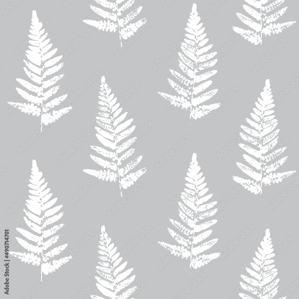 Seamless pattern with fern leaves paint prints on color background 4