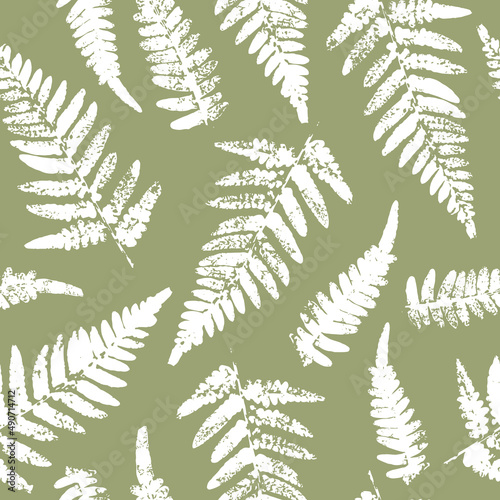 Seamless pattern with fern leaves paint prints on color background 3