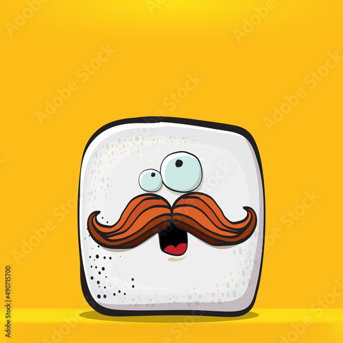 Vector Cartoon sugar cartoon characters isolated on orange background. funky sweet sugar cube character with eyes and mouth. funky food character