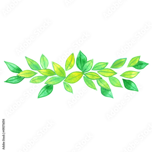Green leaves border bouquet watercolor for decoration on spring season, organic food, Tea leaf and garden. © beelaa