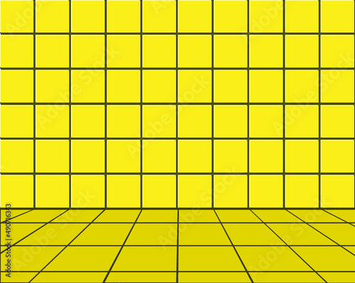 Yellow ceramic tile wall and floor. 3D illustration