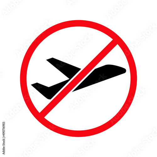 Do not fly icon. Prohibited stop airplane symbol. Closed sky sign. Vector isolated on white background.