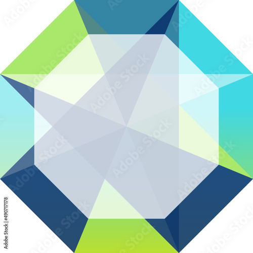 Geometric Shape and Futuristic Glowing Figure with Optical Prism and Surface