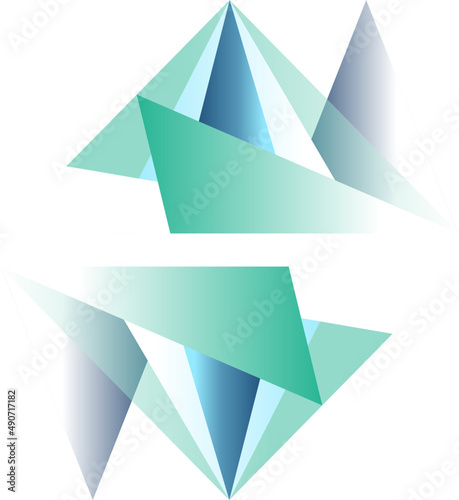 Geometric Shape and Futuristic Glowing Figure with Optical Prism and Surface