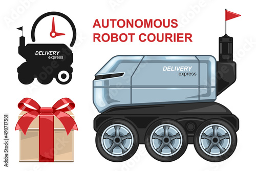 autonomous robot courier delivery realistic cartoon isolated