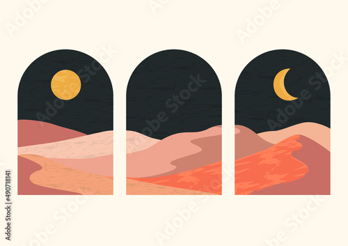 desert set wall art with earth tones,simple and aesthetic