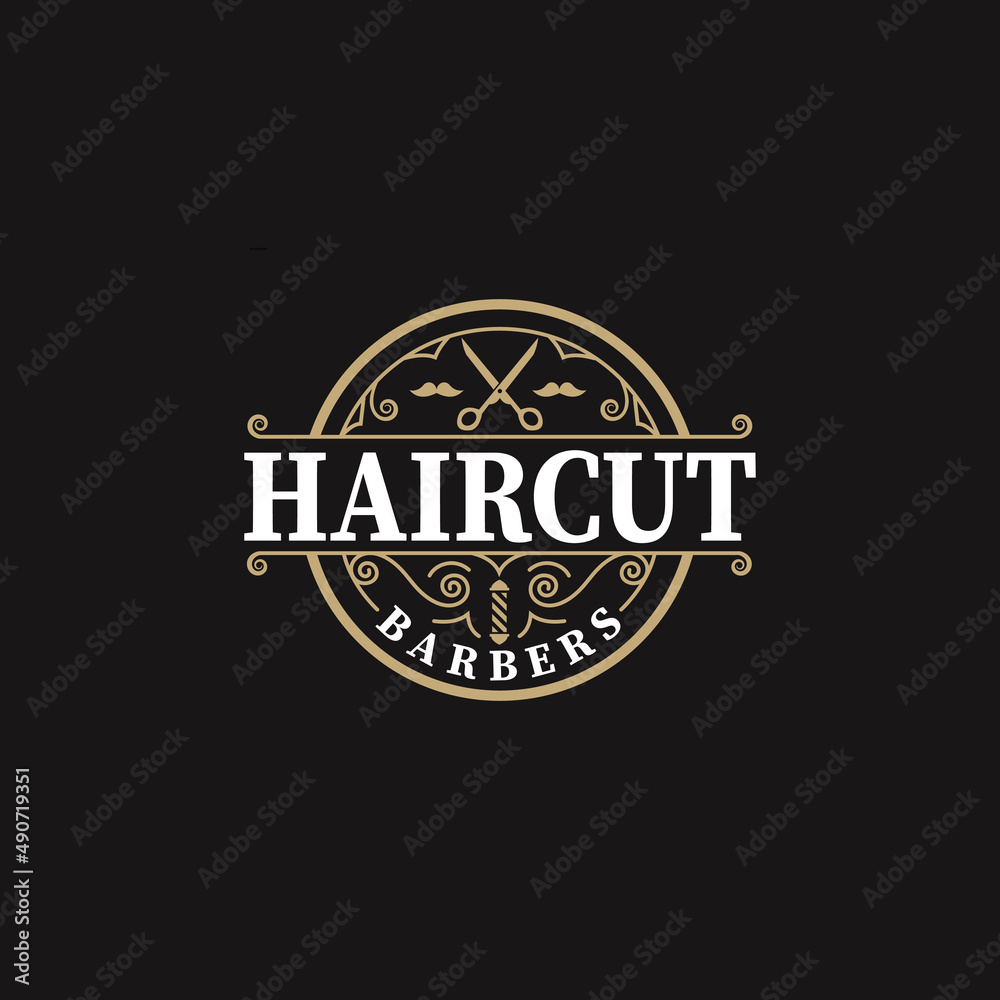 Haircut logo emblem for, Barber Shop logo design, Logo Vector Design, beard shaving service.