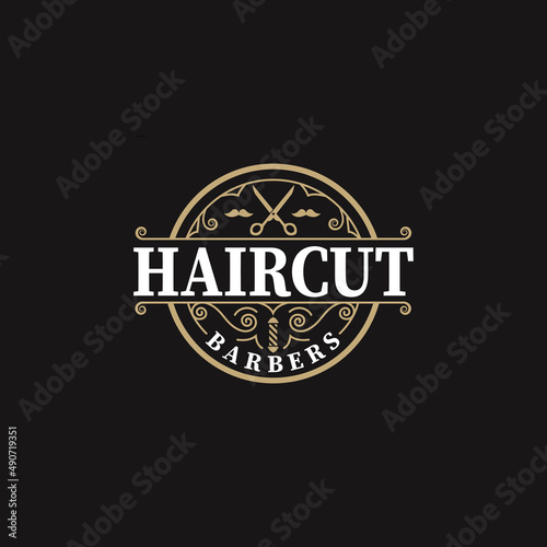 Haircut logo emblem for, Barber Shop logo design, Logo Vector Design, beard shaving service.